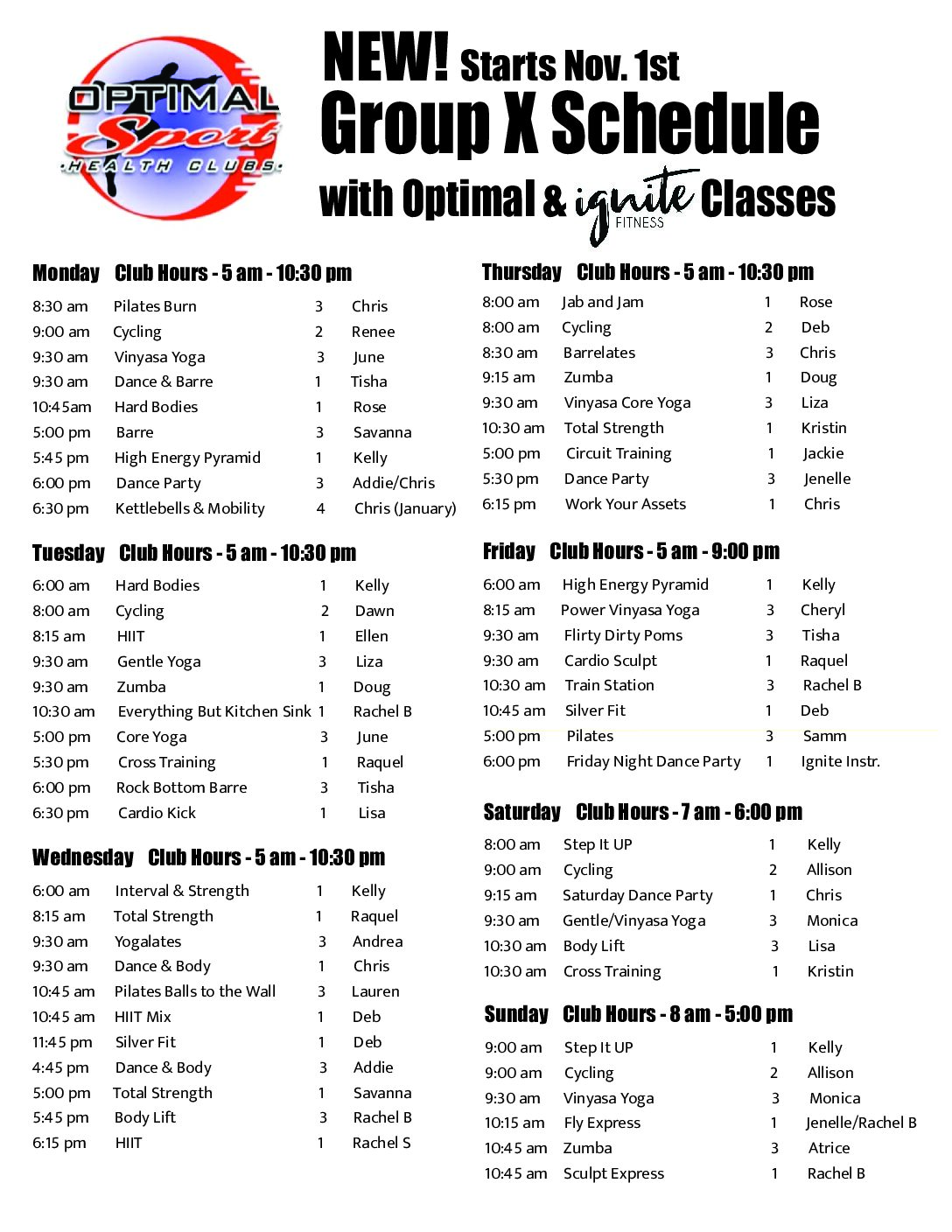 Optimal Group X Schedule Final